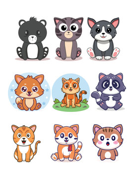 cute cartoon animals. Vector flat images of animals for postcards