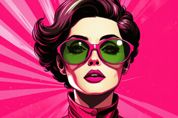 Comic Lady: Retro Fashion and Pop Art Illustration of a Pretty Young Woman with Retro Style Hair, Retro Dotted Background, and Red Lips