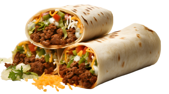 Beef Burrito, PNG, Transparent background, Food, Delicious, Yummy, Culinary, Gourmet, Fresh, Edible, Wrap, Top view, Mexican, Cuisine, Culinary art