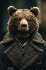 Illustration of a bear wearing a jacket.