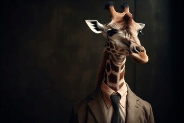 Giraffe director dressed in business costume. Business animal wearing professional attire suit. Generate ai