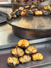 roasted chestnuts traditional street food in Italy or Turkey