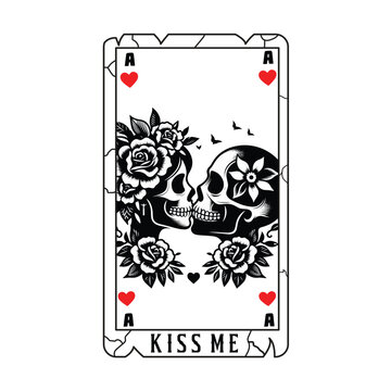 Playing cards with loyal skull couple illustration