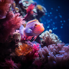  Vibrant and teeming underwater world with colorful coral reefs, fish, and marine life