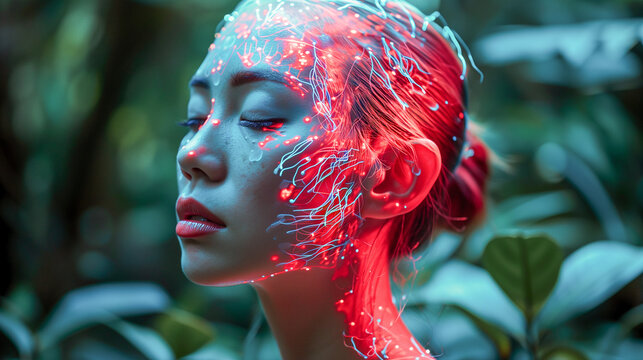 Woman Celebrating Connection to Nature. Rejuvenating Energy, Mindfulness, Meditation. Sustainability, Ecology, Climate Change. Organic Spa, Skincare, Mental Wellness. Goddess of Nature, Planet Earth