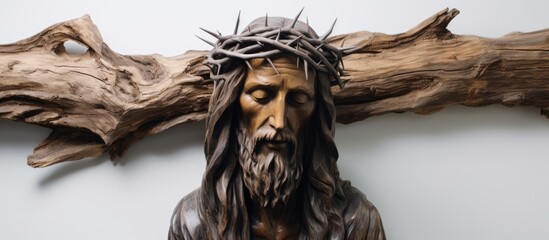 Jesus on wooden cross - sculpture.
