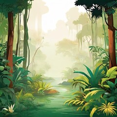 green tropical jungle illustration background