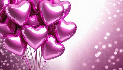 Romantic Pink Heart Balloons with Copyspace