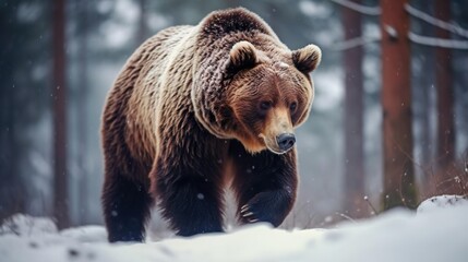 Obraz premium Brown bear in winter fore