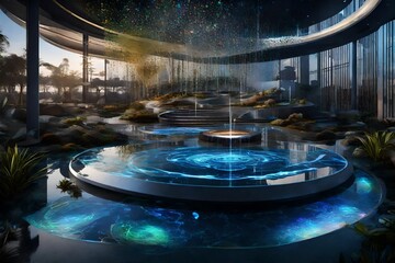 A holographic water feature in the center of the upgraded colony, combining aesthetics with...