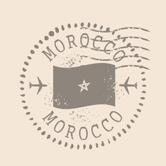 Stamp Postal of Morocco. Flag Silhouette rubber Seal.  Design Retro Travel. Seal of Flag Morocco grunge  for your design.  EPS10
