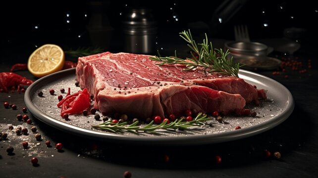 Just a raw steak on a plate by hexane beautiful image Ai generated art