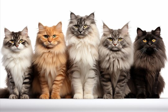 Assorted cat breeds   studio shot   white background   high quality   copy space for text