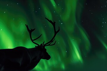 Majestic Reindeer Under the Northern Lights in a Snowy Arctic Landscape at Twilight