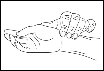 Cartoon sketch drawing of pulse measurement by hand, Heartbeat monitoring vector, Medical emergency sketch, Healthcare concept art