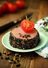 Tasty duck pate appetizer with fresh herbs