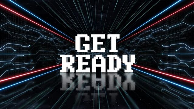 GET READY Text in a Tech Room, on Alpha Channel, Looped
