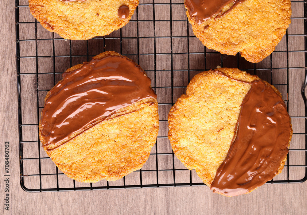 Poster oatmeal cookies coated in chocolate