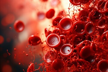 Close up view of blood cells with abstract background and ample copy space for text placement