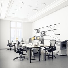 Modern office interior with white walls,