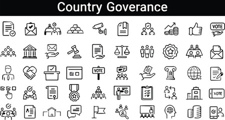 Vote icons line set. country governance related symbol. man team and massage and connection signs.