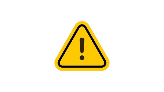 Warning Icon Animation. White exclamation point (mark) on the Yellow triangle sign. Transparent background. 4K Video