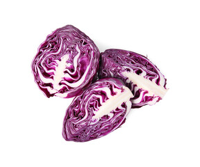 Fototapeta premium Cut fresh red cabbage isolated on white, top view
