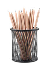 Many sharp pencils in holder isolated on white