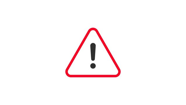 Warning Icon Animation. White exclamation point (mark) on the triangle sign Red line. Transparent background. 4K Video