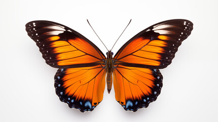 photograph orange butterfly close up on white background