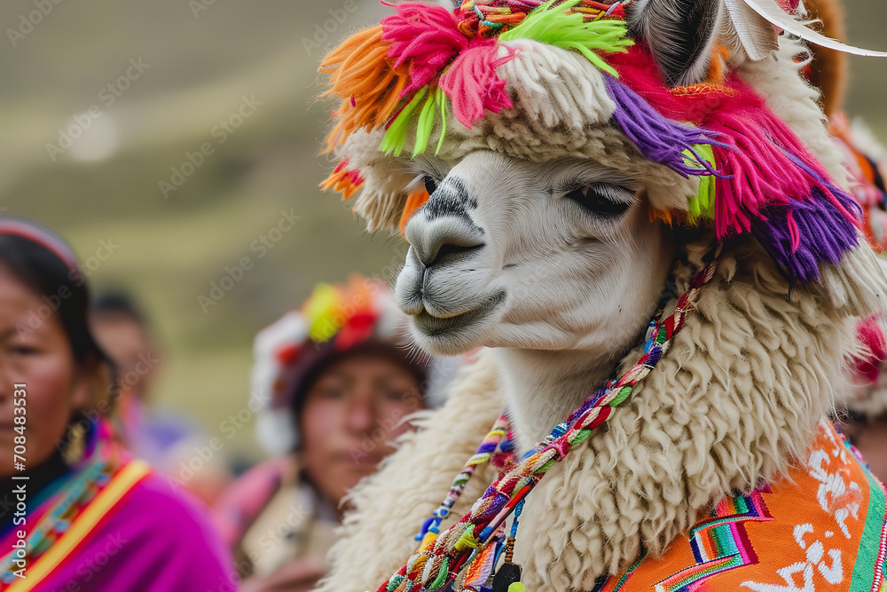 Sticker A festival in the Andes celebrating llamas and alpacas