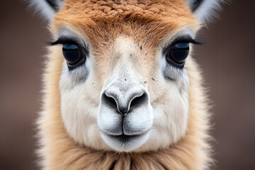 Obraz premium A close-up of a vicuña's face, capturing its delicate features and soft fur