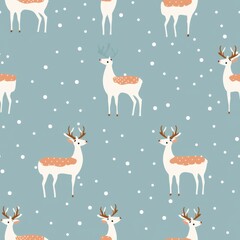 Vintage christmas reindeer seamless pattern   solid pastel colors   vector illustration