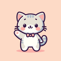 cute Cat waving hand cartoon icon illustration