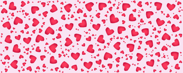 Red, pink and white flying hearts isolated on White background. Vector illustration. decorations for Valentine's day border or frame design,