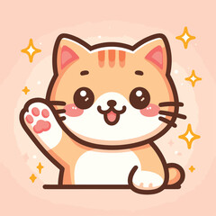 cute Cat waving hand cartoon icon illustration