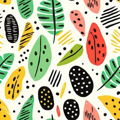 Modern exotic foliage botanical tropical leaves and floral seamless pattern. Abstract jungle nature background. Contemporary cartoon style. Design for print, poster, banner, wallpaper, textile