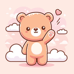 cute teddy bear waving hand cartoon icon illustration