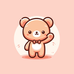 cute teddy bear waving hand cartoon icon illustration