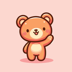 cute teddy bear waving hand cartoon icon illustration