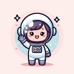cute astronaut waving hand cartoon icon illustration