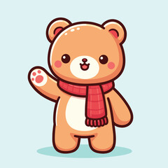 cute teddy bear waving hand cartoon icon illustration