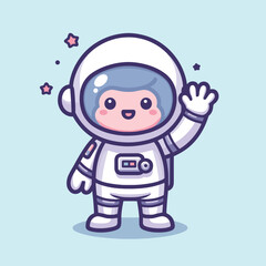 cute astronaut waving hand cartoon icon illustration