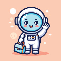 cute astronaut waving hand cartoon icon illustration