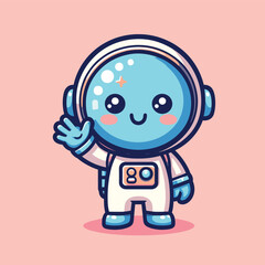 cute astronaut waving hand cartoon icon illustration