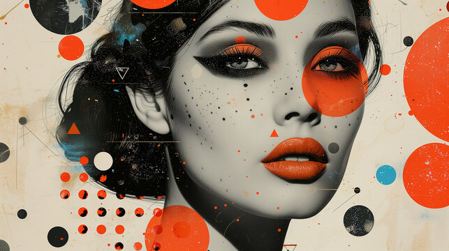 Paper collage with a fashion portrait of beautiful young woman, ai