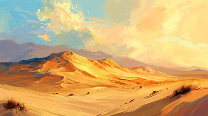 Realistic Watercolor Egyptian Desert Landscape - obrazy, fototapety, plakaty