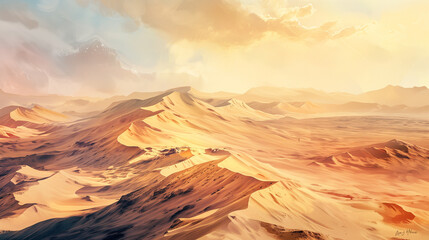 Fototapeta premium Realistic Watercolor Egyptian Desert Landscape