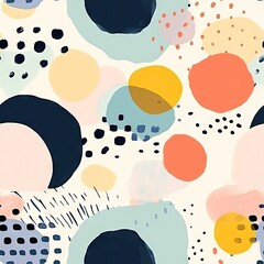 Seamless pattern background with abstract textured geometric figures. Simple figures on white background. Pastel colors	