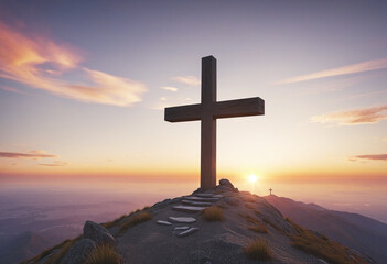 Mountain Top Cross at Sunset